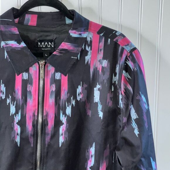 Boohoo Man Slim Fit Harrington Jacket Mens Size Large Multicolored Full Zip - Picture 3 of 9